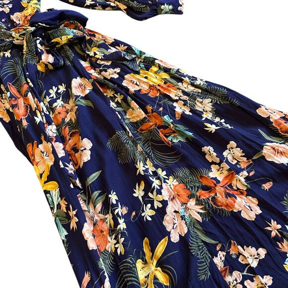 Meghan LA Lilypad Iris Navy Bell Sleeve Open Slit Maxi Dress Size Small Women's - Picture 9 of 16